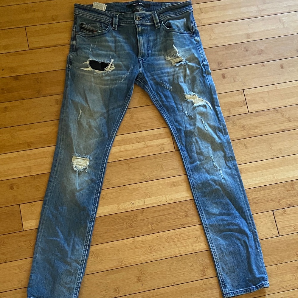 Distressed DIESEL Women's Slim Fit Blue Jeans
